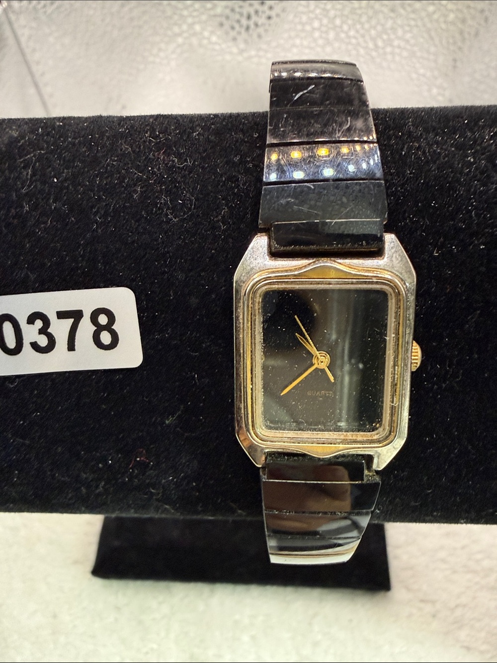 Elegant Black and Gold Women's Stretch Rectangular Watch